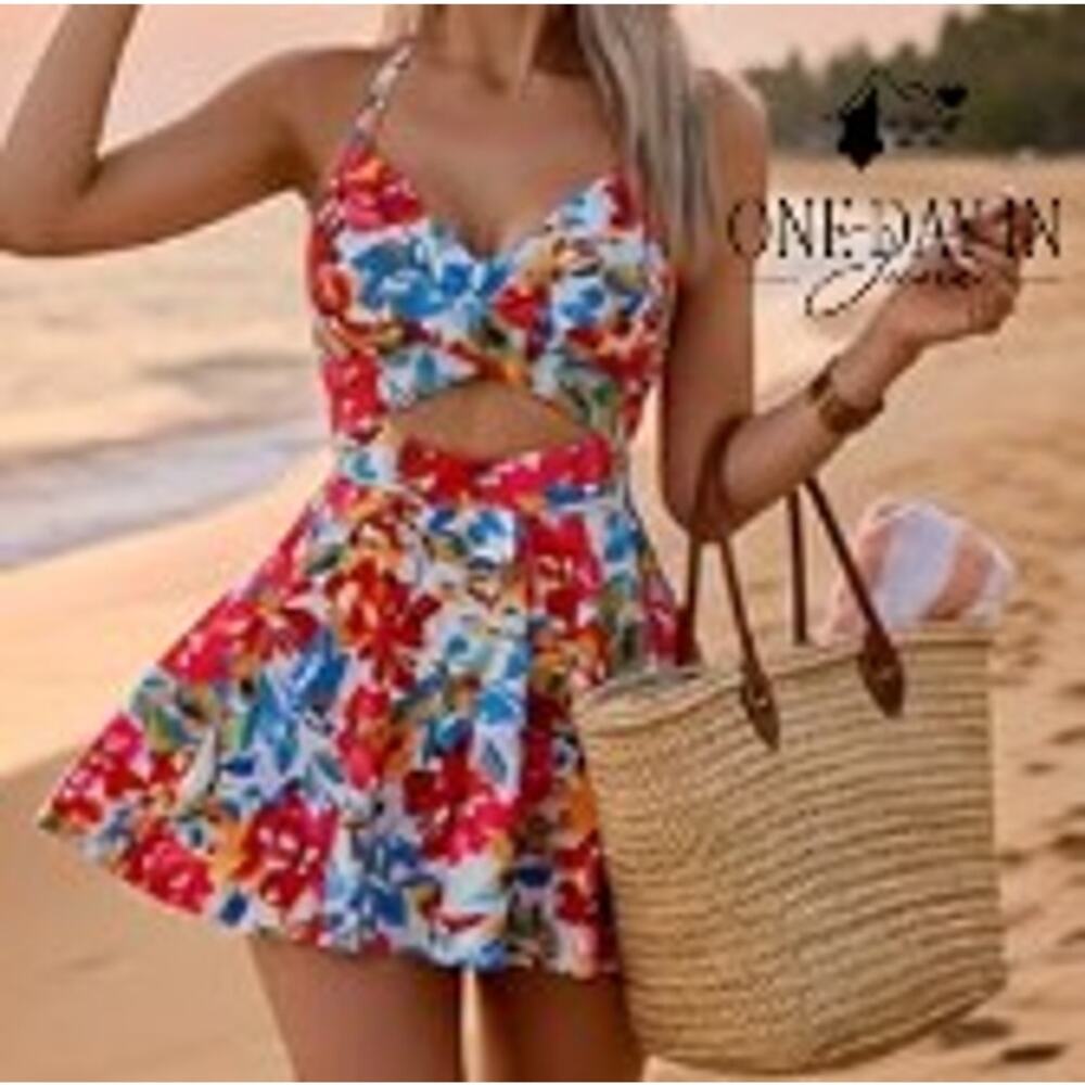 B2Prity Cross Front Cut Out Tie Back One Piece Swimsuit Size S